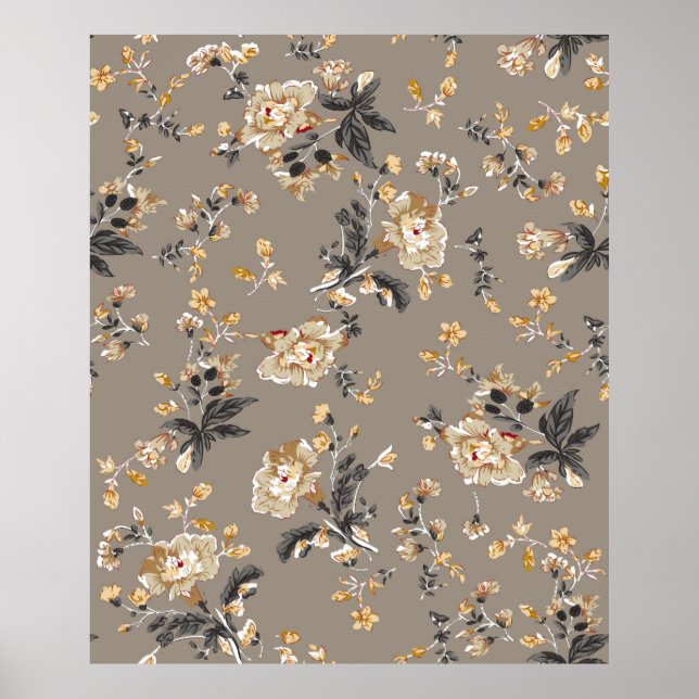 All over flowers pattern on brown backgroundflower poster (Front)
