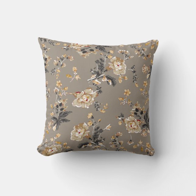 All over flowers pattern on brown backgroundflower throw pillow (Front)