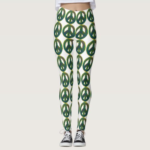 All Over Green Peace Signs Leggings