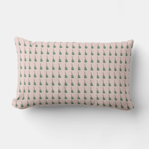 All_over guitar print on pale pastel pink lumbar pillow