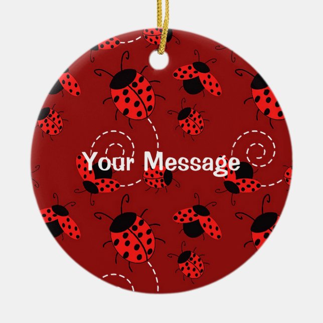 All Over Ladybug Design Print Ceramic Ornament (Front)