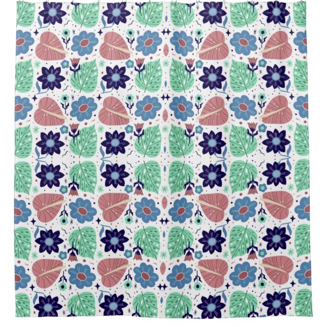 All Over Leaves And Flower Pattern  Shower Curtain (Front)