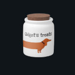 All over long body dachshund treat jar<br><div class="desc">Makes a perfect gift for a doxie owner.   Long body design styles and one side of the giant continues throughout. Keep snacks,  candy or money.</div>