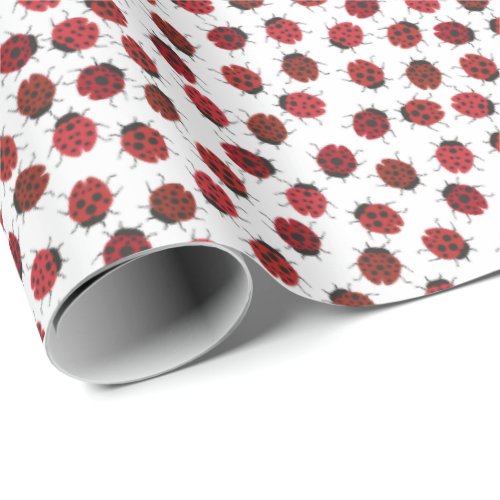 All Over Modern Red Ladybugs Wrapping Paper