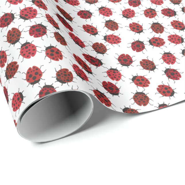 All Over Modern Red Ladybugs Wrapping Paper (Roll Corner)