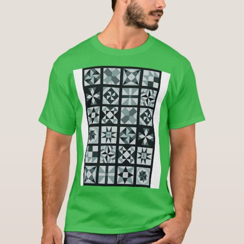 All Over Monochromatic Quilt Print T_Shirt