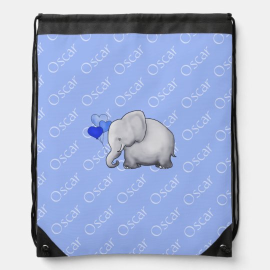 All Over Name Cute Baby Elephant With Balloon Drawstring Bag