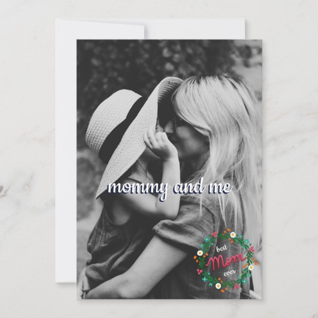All Over Photo Mommy and Me Folk Floral Wreath Holiday Card (Front)