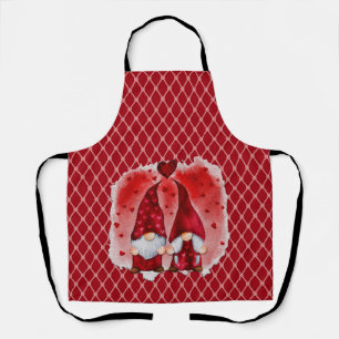All-Over Pink on Red Hearts Gnome Kitchen Apron