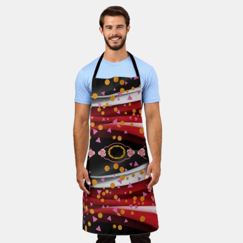 All Over Print Apron  Abstract Red White Black