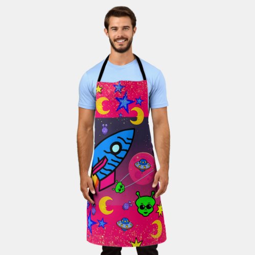 All Over Print Apron Astronaut Aliens Space