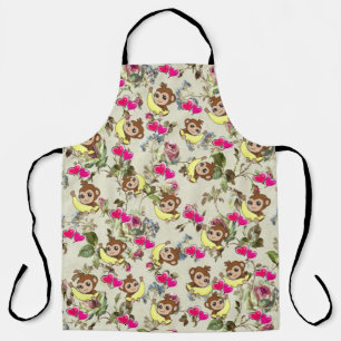 All Over Print Apron Bananas Monkey Pink Hearts
