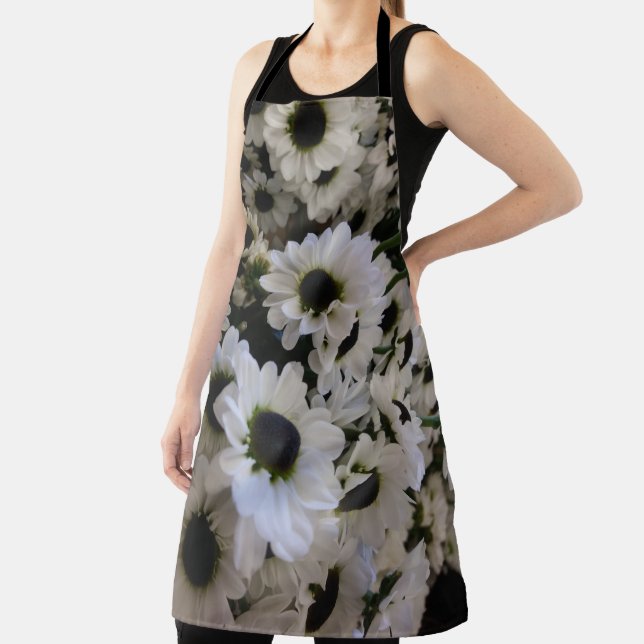 All-Over Print Apron - Black & White Daisies (Insitu)