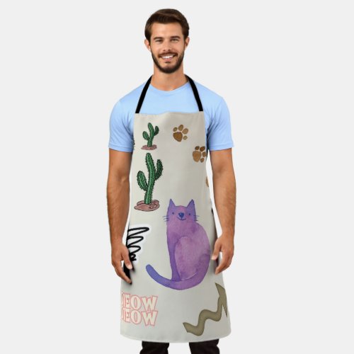 All Over Print Apron Cat Paws Meow Cactus