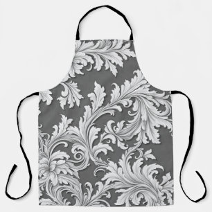 All-Over Print Apron Damask Black White Gray