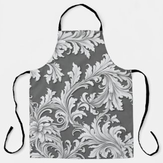 All-Over Print Apron Demask Black White Gray