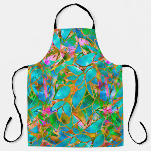 All-Over Print Apron Floral Abstract Stained Glass