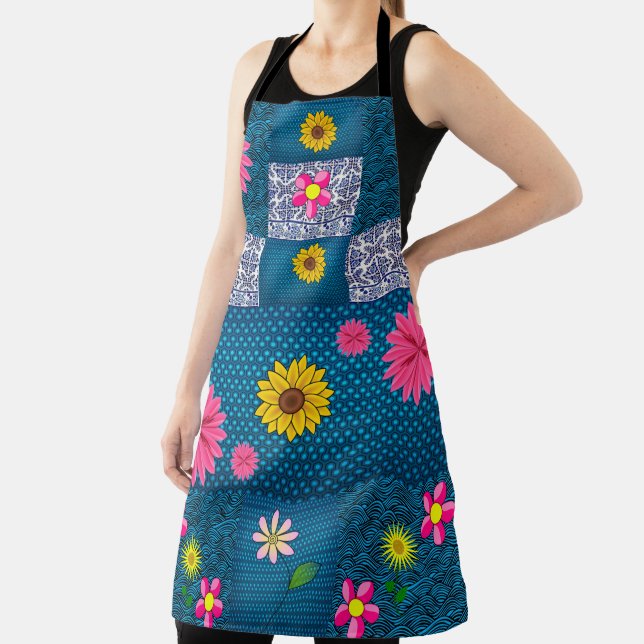 All Over Print Apron Flowers Floral (Insitu)