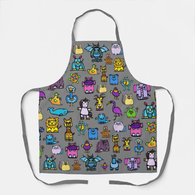 All-Over Print Apron - Gray (Adult) (Front)