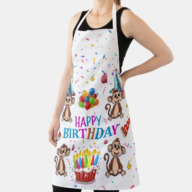 All Over Print Apron Happy Birthday Monkey (Insitu)