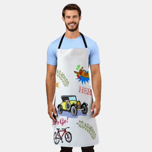All Over Print Apron Hero Bicycle Car Airplane 
