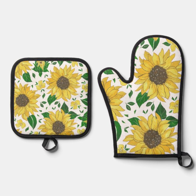 All-Over Print Apron, Medium 26"x30 Oven Mitt & Pot Holder Set (Front)