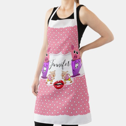 All Over Print Apron Pink Pigs Hearts