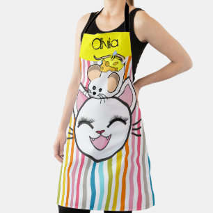 All Over Print Apron Stripe Cat Mouse Cheese