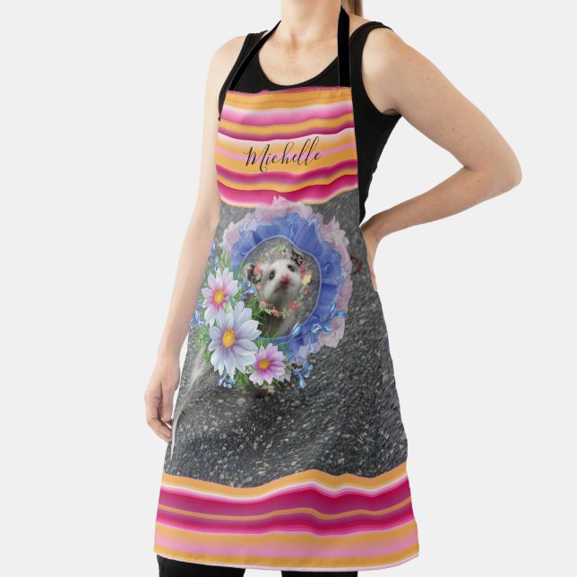 All Over Print Apron Stripe Opossum Floral (Insitu)