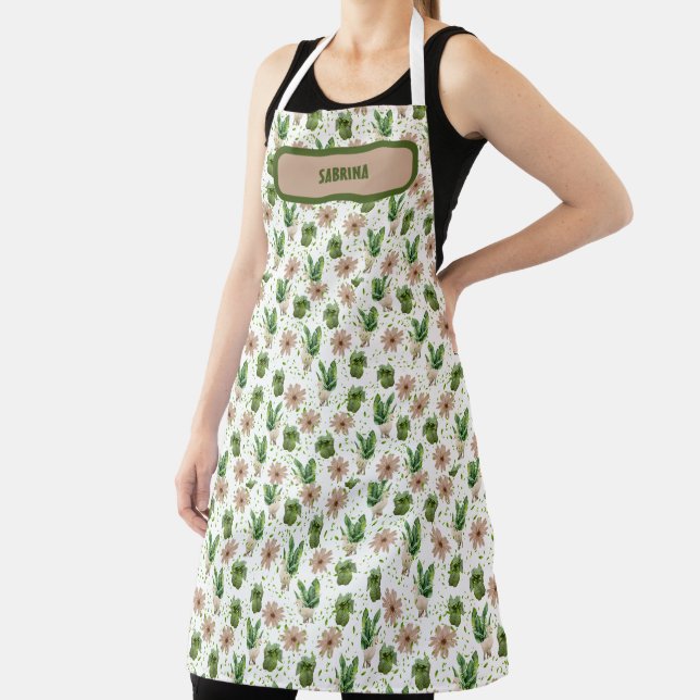 All-Over Print Apron with botanical duck pattern (Insitu)
