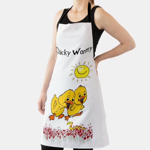 All Over Print Apron Yellow Chick Floral Worm