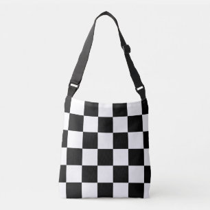 All-Over-Print Black and White Checkered Pattern Crossbody Bag