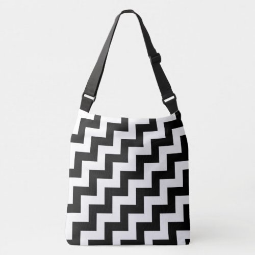 All_Over_Print Black and White Diagonal Zigzags Crossbody Bag