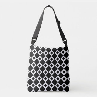 All-Over-Print Black and White Diamond Pattern Crossbody Bag