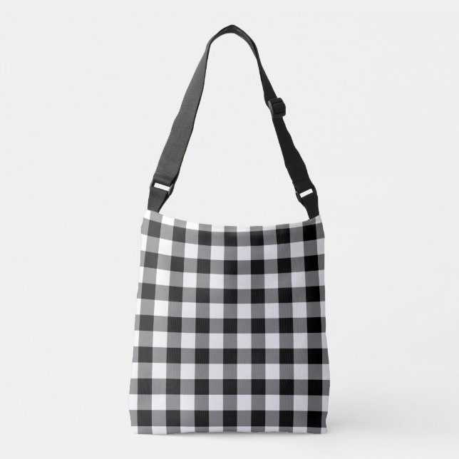 All-Over-Print Black and White Gingham Pattern Crossbody Bag (Front)