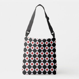 All-Over-Print Black, White, Red Diamond Pattern Crossbody Bag