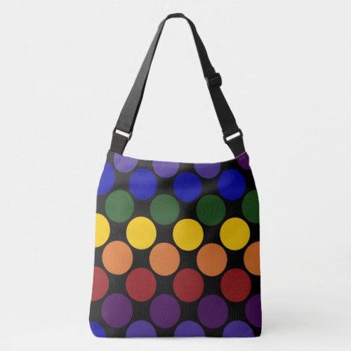 All_Over_Print Bold Rainbow Polka Dots on Black Crossbody Bag