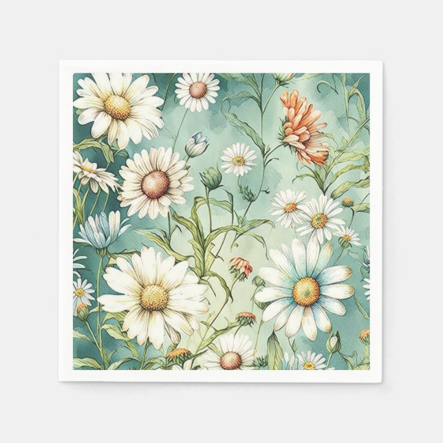 All-Over Print Daisy Paper Napkins,  Napkins (Front)