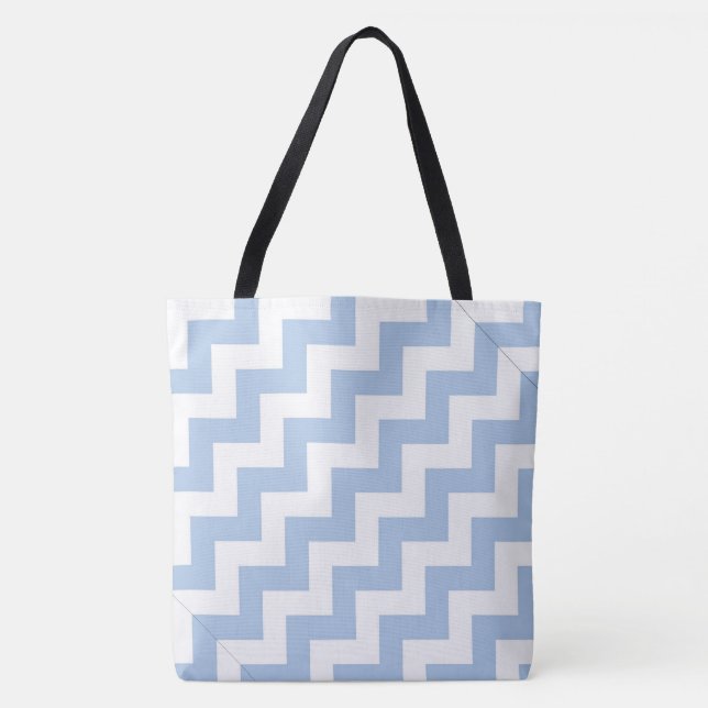 All-Over-Print Light Blue & White Diagonal Zigzags Tote Bag (Front)