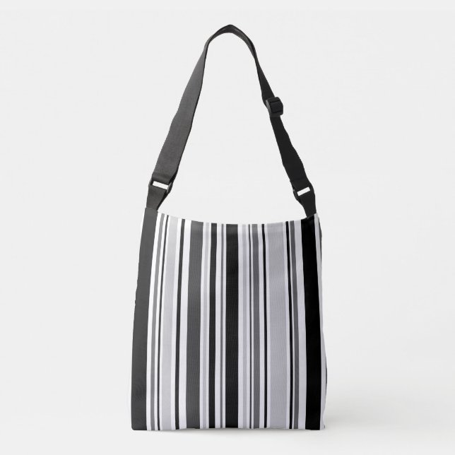 All-Over-Print Modern Black, White, Grey Stripes Crossbody Bag (Front)