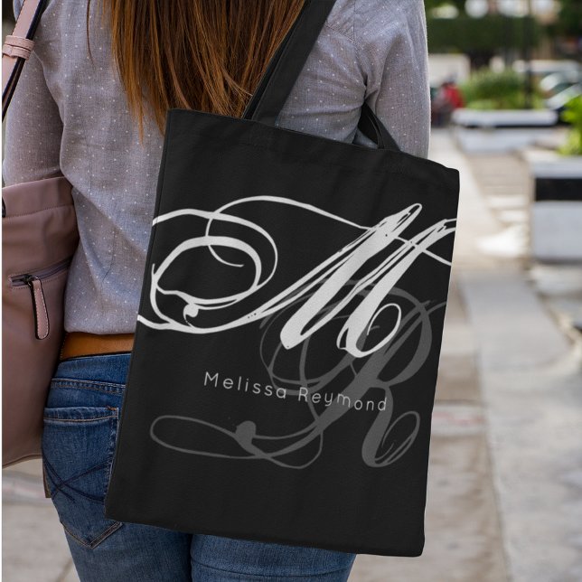 All-over-print Monogram Black Tote Bag (elegant & stylish)