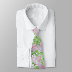 all over print of big soft pink flowers neck tie