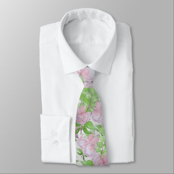 All Over Print Of Big Soft Pink Flowers Neck Tie by artoriginals at Zazzle