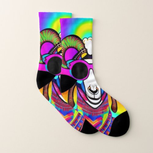 All_Over_Print Psychedelic Trippy Goat Art Socks