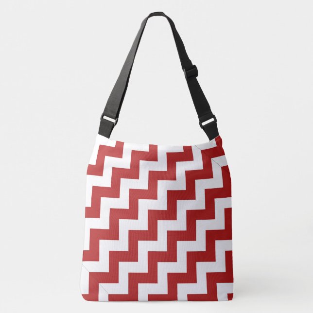 All-Over-Print Red and White Diagonal Zigzags Crossbody Bag (Front)