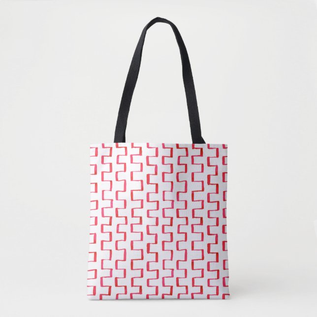 All-Over-Print Red Geometric Painted Pattern Tote Bag (Front)