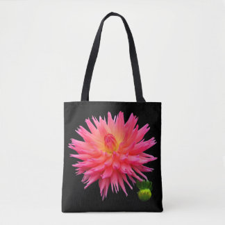 All-Over-Print Red Pink Dahlia & Bud Tote