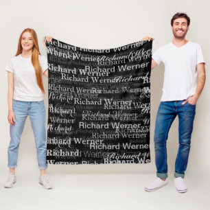 All-Over-Print Repeating Names Black&White Modern Fleece Blanket