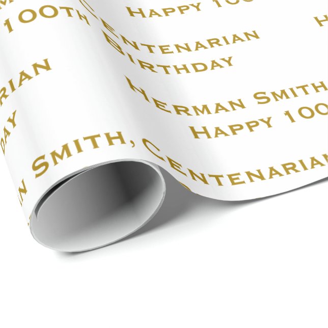 All-over Print Repeating Your Text - Gold/White Wrapping Paper (Roll Corner)