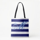 All-over-print Tote Bag of large Navy Blue Stripes